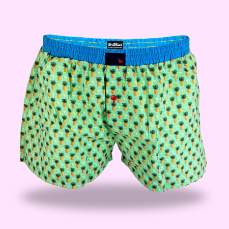 Unabux boxer shorts COCKTAIL, fresh pineapple design in green and lightblueem seam