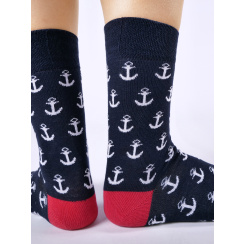 Unabux sock - CAPTAIN, dark blue with white anchors