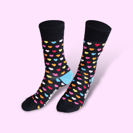 Unabux sock - SMALL HEARTS, blue with multicolor hearts