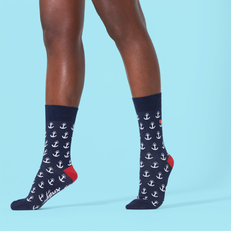 Unabux sock - CAPTAIN, dark blue with white anchors