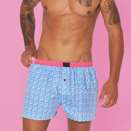 Unabux boxer shorts FLAMINGO, lightblue and pink with famingos