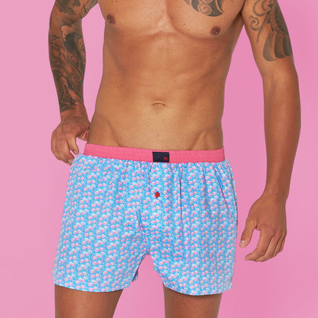 Unabux Boxershorts FLAMINGO, hellblau und pink mit Flamingos