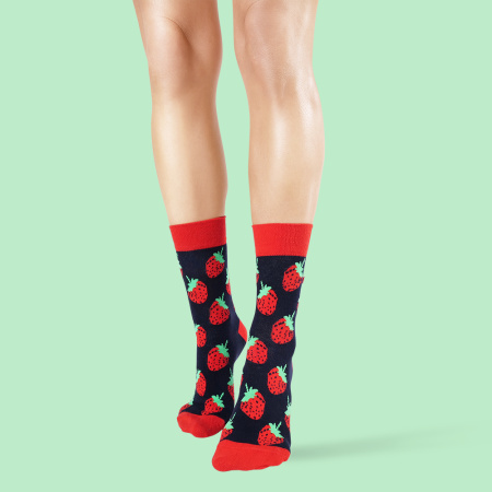 Unabux sock - MY LOVE, dark blue with red hearts