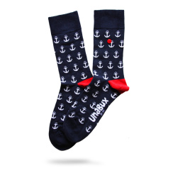 Unabux sock - MY LOVE, dark blue with red hearts