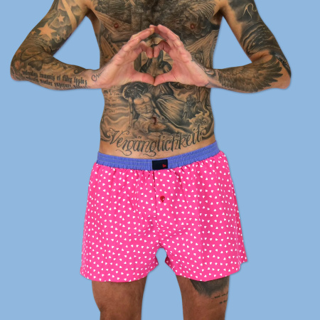 Unabux boxer shorts PINK HEARTS, pink shorts with white...
