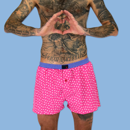 Unabux Boxershorts PINK HEARTS, pinke Shorts mit weissen...