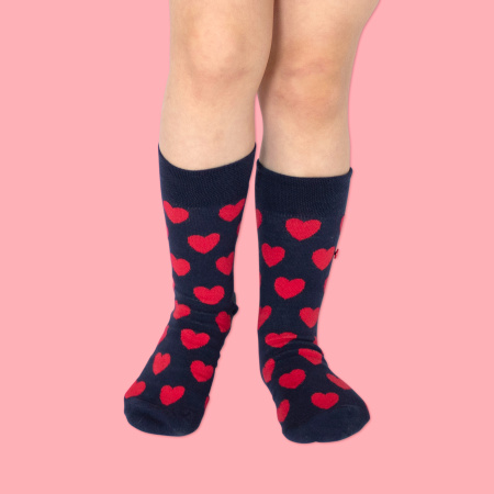 Unabux sock - MY LOVE, dark blue with red hearts