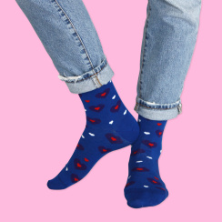 Unabux sock - MY LOVE, dark blue with red hearts