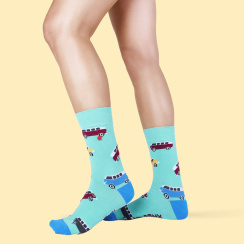 Unabux sock - MY LOVE, dark blue with red hearts