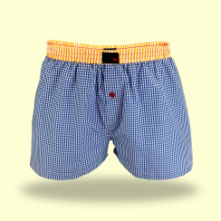 Unabux Boxershorts SPRING, blau weiss kariertes Design mit gelbem Bund