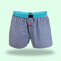 Unabux Boxershorts DAVID, dunkleblau weisses Vichy Karo mit hellblauem Bund